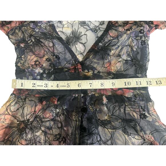 For Love & Lemons Sophia Sheer Puff Sleeve Midi Dress Black Navy Floral XS - Picture 14 of 14